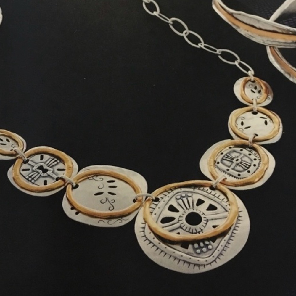 Silpada Boho Bib Silver & Brass Bohemian Necklace Retired N2861